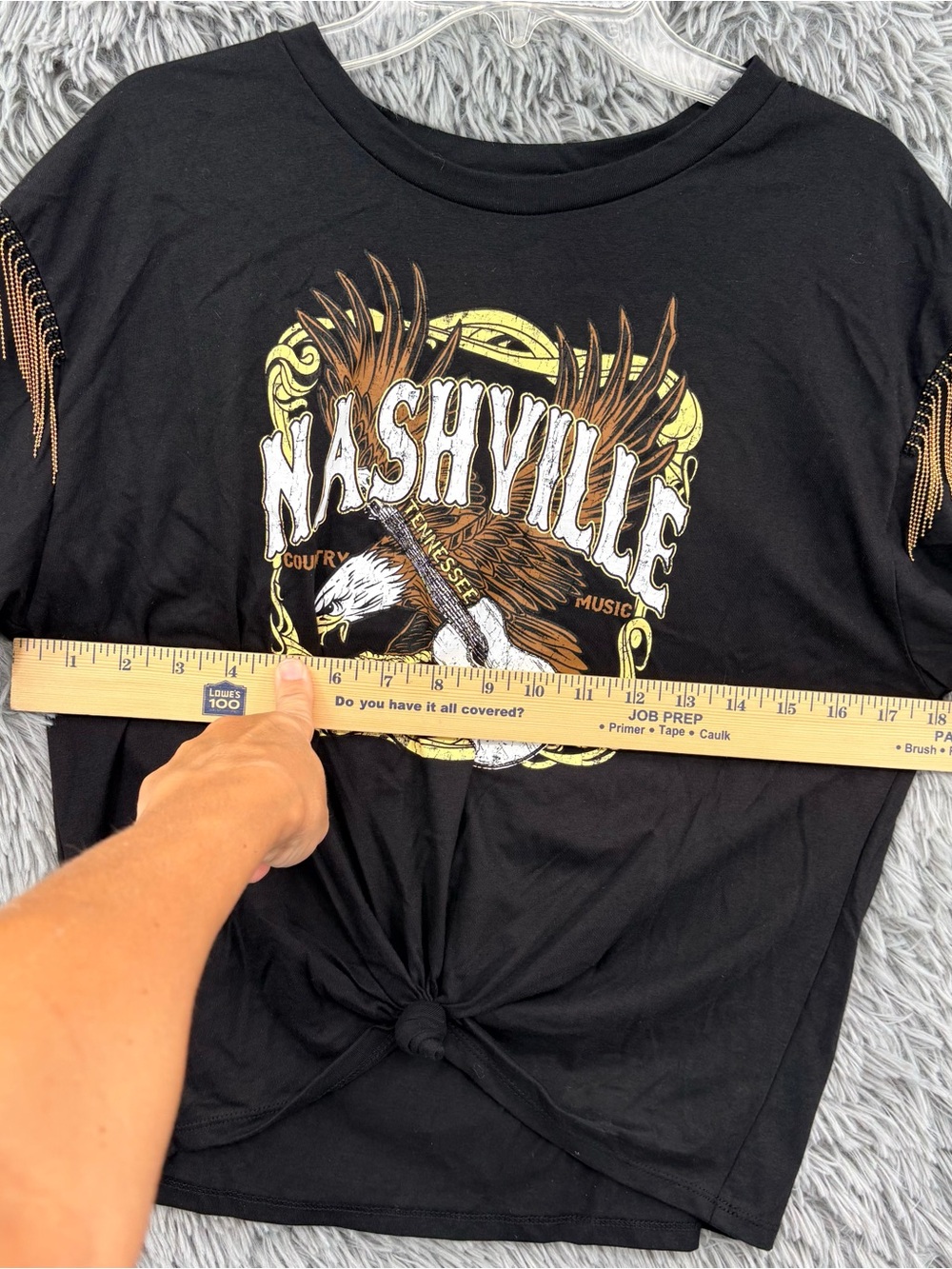 Organic Generation Nashville Crop Top Womens Medium Black Graphic Chain Fringe - Picture 5 of 9